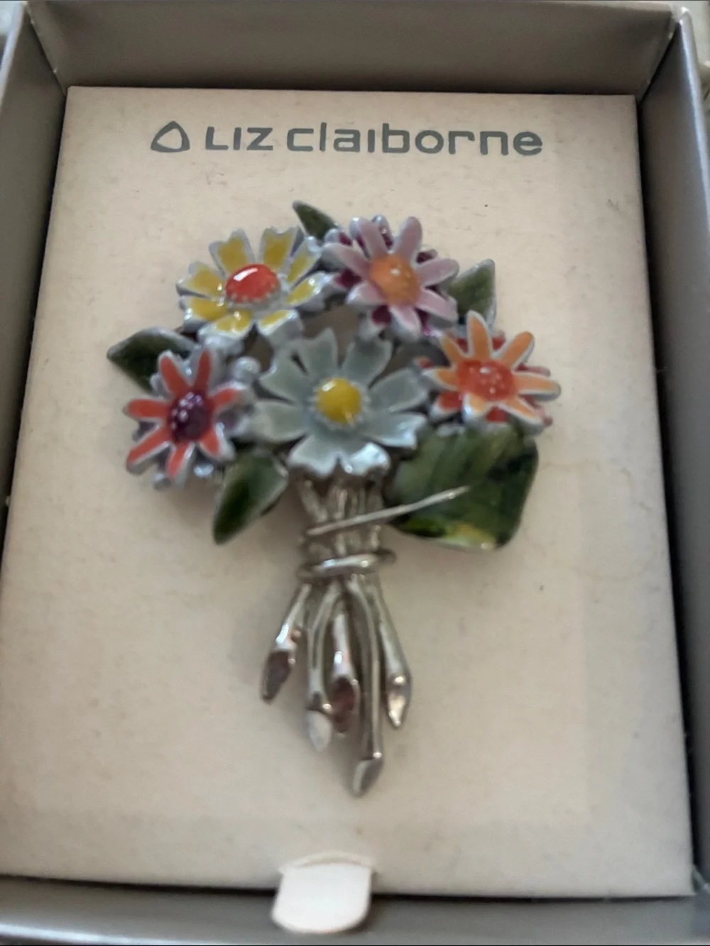 Liz Claiborne Multicolor Enamel Flower Bouquet Brooch